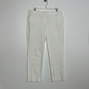 Larry Levine white straight leg stretch cotton Glen pants, size 8
